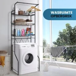 Agellic RVS Wasmachine Kast - 187x67x43cm - 3 Schappen - Eenvoudig Te Installeren Zonder Boren - Wasmachine Ombouw - Opbergrek - Wasdroger Rek - WC Meubel -Thuisopslag 1200x1200 2586
