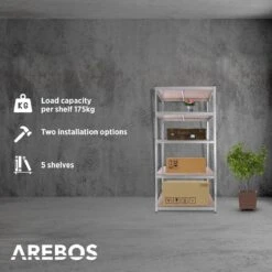 AREBOS Stellingkast - Opbergrek - 5 Planken - 875 Kg Draagkracht - 90x60x200 Cm - Metaal/MDF - Te Gebruiken Als Werkbank 18 AREBOS Stellingkast - Opbergrek - 5 Planken - 875 Kg Draagkracht - 90x60x200 Cm - Metaal/MDF - Te Gebruiken Als Werkbank -Thuisopslag 1200x1200 2592