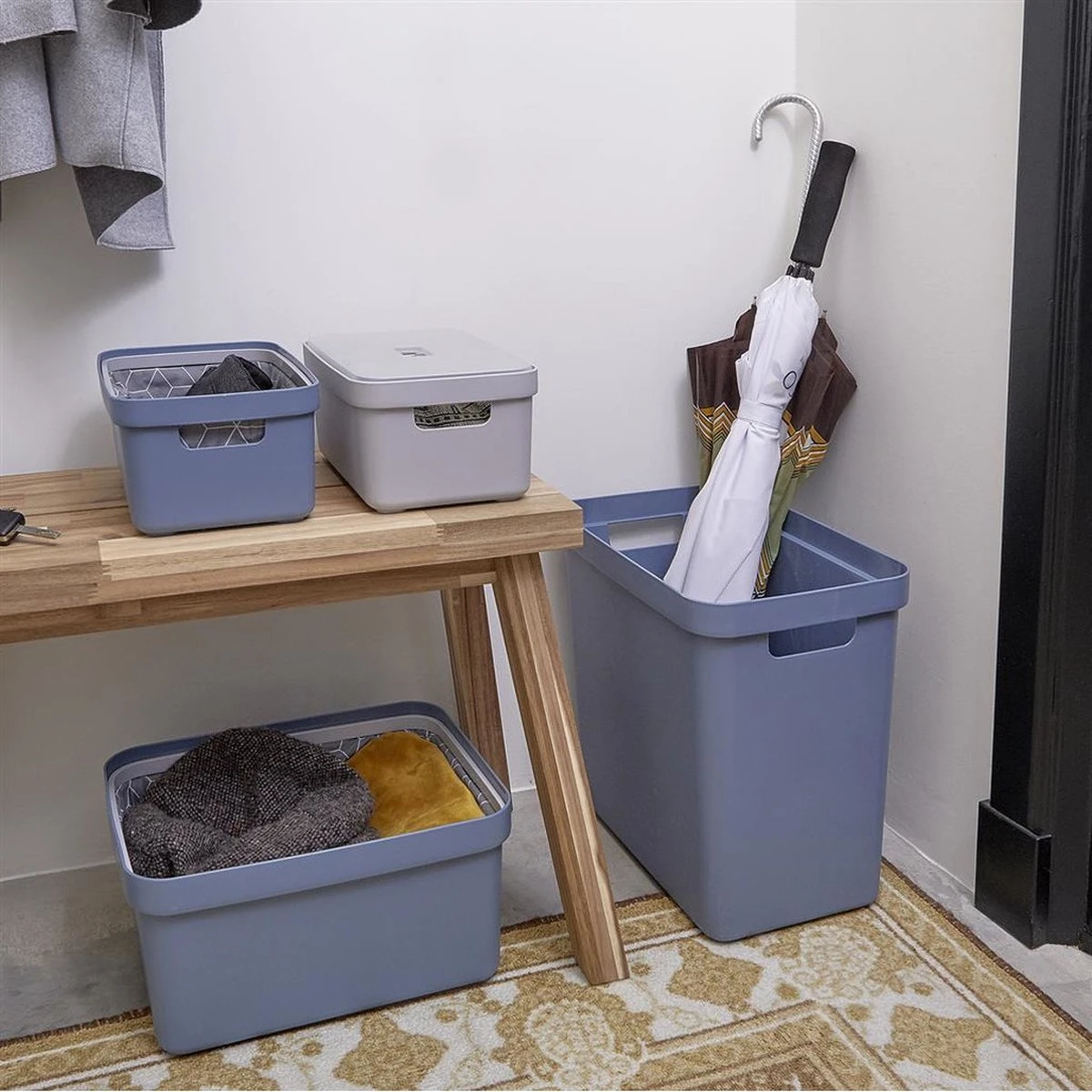 3x Stuks Donkerblauwe Opbergboxen/opbergdozen/opbergmanden Kunststof - 13 Liter - Opbergen/bakken/opbergers 6 3x Stuks Donkerblauwe Opbergboxen/opbergdozen/opbergmanden Kunststof - 13 Liter - Opbergen/bakken/opbergers - Afbeelding 4