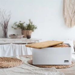 Oklahoma Broodtrommel Metaal 35,5x15,5x23 Cm Bamboe Deksel Snijplank -Thuisopslag 1200x1200 268