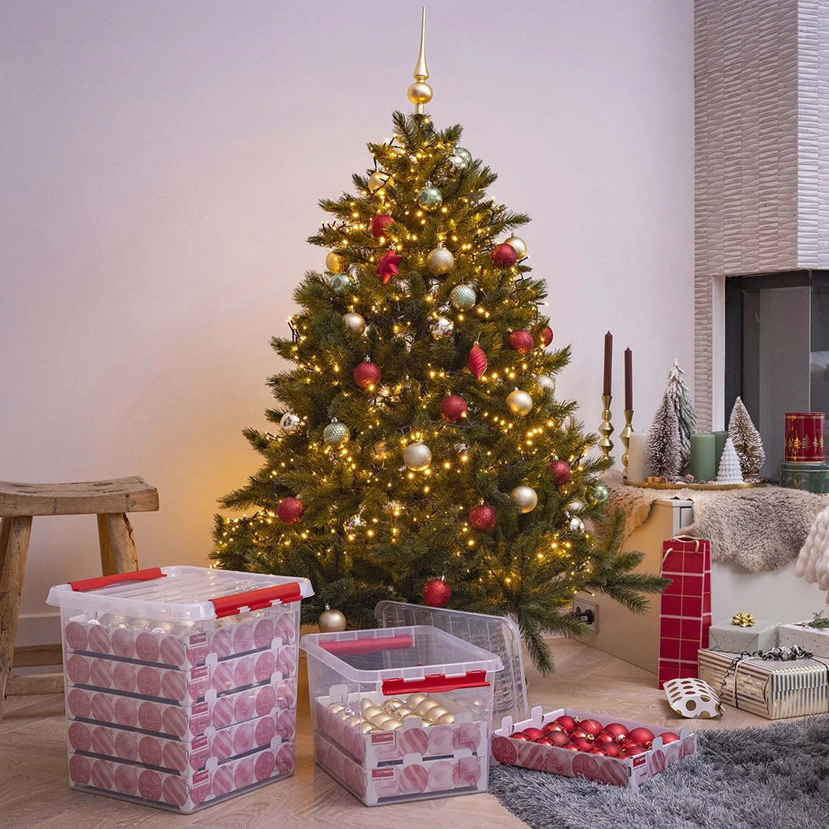 Q-line Kerstballen Opbergbox 22L - Trays Voor 60 Kerstballen - Transparant/rood 10 Q-line Kerstballen Opbergbox 22L - Trays Voor 60 Kerstballen - Transparant/rood - Afbeelding 8