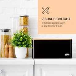 Klarstein Granrosi Oklahoma Broodtrommel - 35,5 X 15,5 X 23 Cm - Brooddoos Met Snijplank - Metaal & Bamboe -Thuisopslag 1200x1200 279