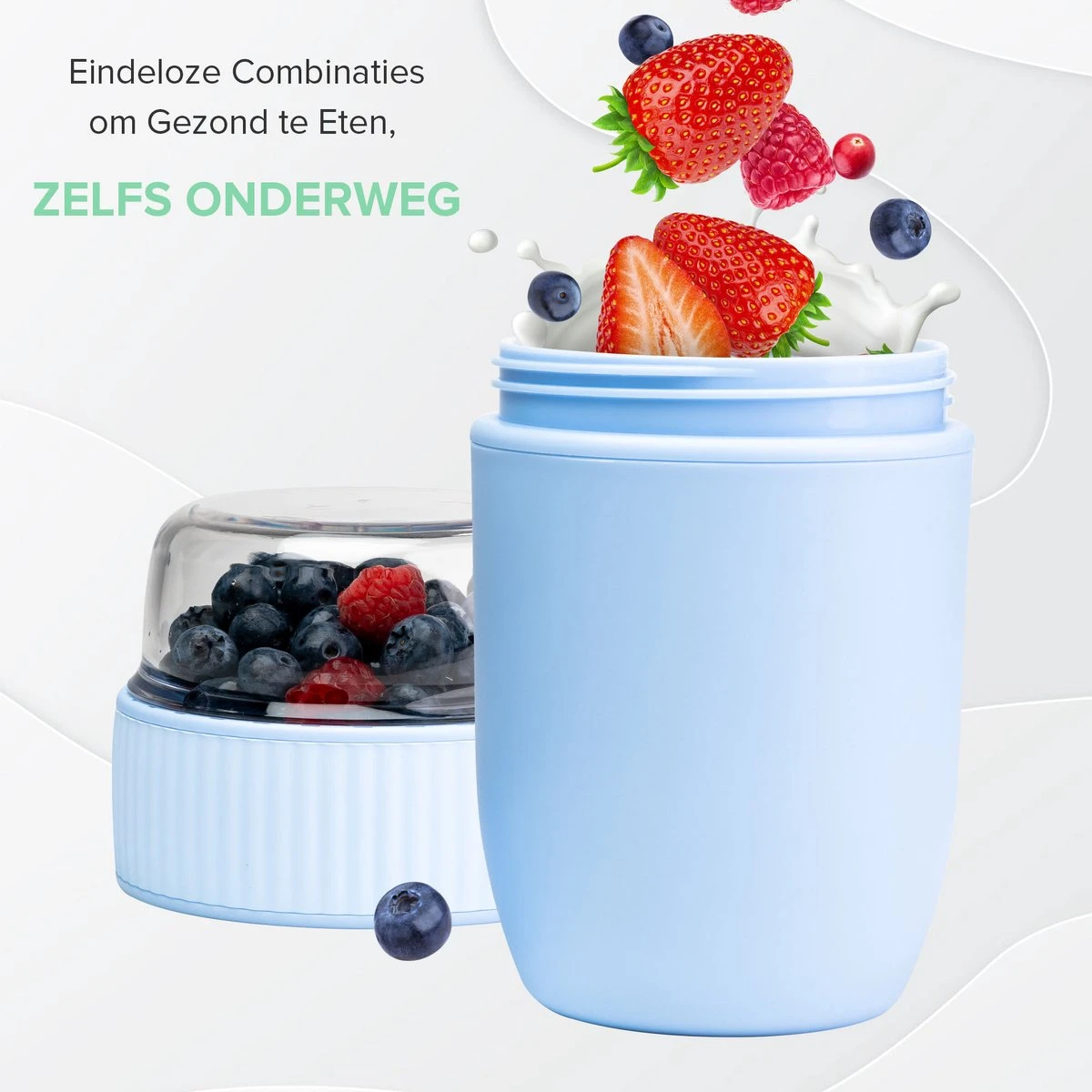 Coninx Yoghurtbeker To Go - Muesli Beker To Go - Lunchbeker - Mueslibeker 640ml ( 450ml+190ml ) - Blauw 12 Coninx Yoghurtbeker To Go - Muesli Beker To Go - Lunchbeker - Mueslibeker 640ml ( 450ml+190ml ) - Blauw - Afbeelding 10