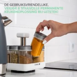 Coninx Kruidenrek Staand - Draaiend Kruidenrek Met Glazen Potjes - Kruidencarrousel Draaibaar - 8 Kruidenpotjes - Wit / RVS -Thuisopslag 1200x1200 337