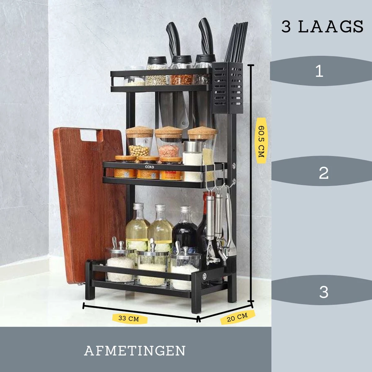 Koflergoods - Kruidenrek - Kruidenrek Staal - 3 Laags - Opbergrek - Keuken Organizer - Roestvrijstaal - Aanrecht Organizer 4 Koflergoods - Kruidenrek - Kruidenrek Staal - 3 Laags - Opbergrek - Keuken Organizer - Roestvrijstaal - Aanrecht Organizer - Afbeelding 2