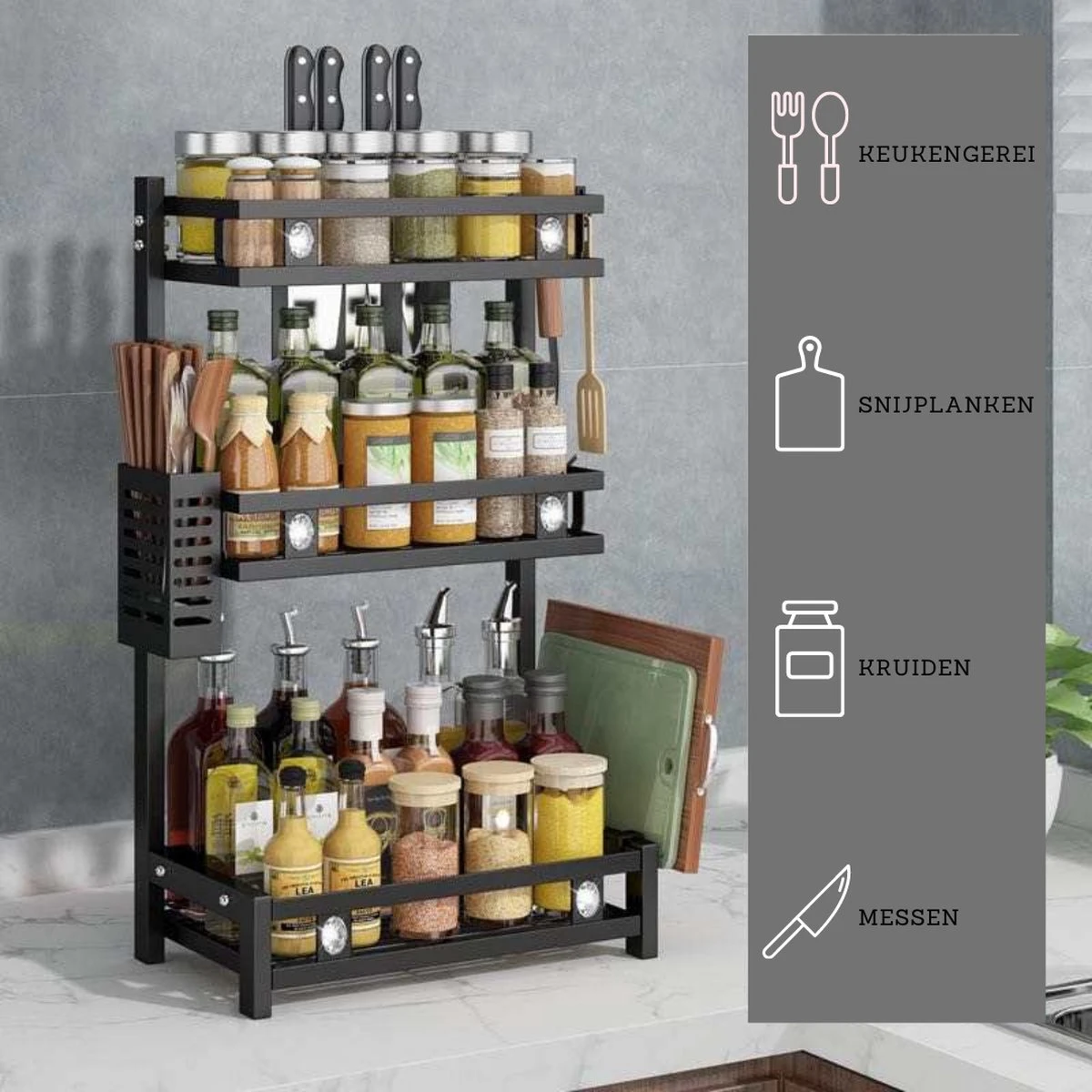 Koflergoods - Kruidenrek - Kruidenrek Staal - 3 Laags - Opbergrek - Keuken Organizer - Roestvrijstaal - Aanrecht Organizer 5 Koflergoods - Kruidenrek - Kruidenrek Staal - 3 Laags - Opbergrek - Keuken Organizer - Roestvrijstaal - Aanrecht Organizer - Afbeelding 3