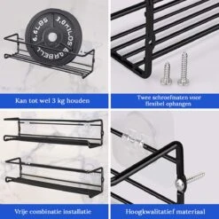 Merkloos Friendly Kitchen - Zwart Ophangbaar Kruidenrek - Modern Strak Kruidenrekje - Staal -Thuisopslag 1200x1200 347
