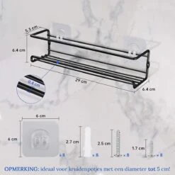 Merkloos Friendly Kitchen - Zwart Ophangbaar Kruidenrek - Modern Strak Kruidenrekje - Staal -Thuisopslag 1200x1200 348