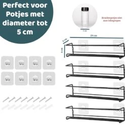 Mmoods Kruidenrek Ophangbaar Zonder Boren - 4 Laags Voor 24 Kruidenpotjes - Speciaal Voor Muur, Wandkast, Kastdeur - Hangende Kruidenorganizer Keuken - Keukenaccessoires -Thuisopslag 1200x1200 354