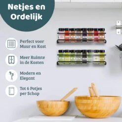 Mmoods Kruidenrek Ophangbaar Zonder Boren - 4 Laags Voor 24 Kruidenpotjes - Speciaal Voor Muur, Wandkast, Kastdeur - Hangende Kruidenorganizer Keuken - Keukenaccessoires -Thuisopslag 1200x1200 355