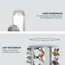 SensaHome 360 Graden Roteerbare Kruidencarrousel - Kruidenrek/Kruidenmolen - 20 Kruidenpotjes - 5 Laags - Draaibaar - 20 Specerijen Potjes - Specerijenmolen -Thuisopslag 1200x1200 358