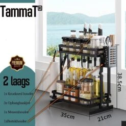 TammaT - Kruidenrek - Kruidenrek Staand - Inklapbare Keukenrek - 3-laags 35x21x56,5CM - Keuken Organizer - Aanrecht Organizer - Keuken Opslag - Roestvrij Staal - Opbergrek - Keuken Organizers - Roestvrij En Krasvrij -Thuisopslag 1200x1200 367