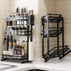TammaT - Kruidenrek - Kruidenrek Staand - Inklapbare Keukenrek - 3-laags 35x21x56,5CM - Keuken Organizer - Aanrecht Organizer - Keuken Opslag - Roestvrij Staal - Opbergrek - Keuken Organizers - Roestvrij En Krasvrij -Thuisopslag 1200x1200 369