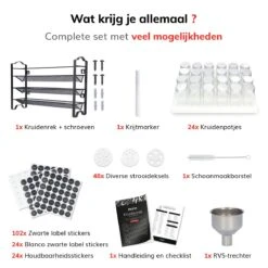 Deleca Kruidenrek Organizer Met 24 Kruidenpotjes - Vierkant - Strooideksel & Labels - Ophangbaar Of Staand - Industrieel / Zwart -Thuisopslag 1200x1200 372