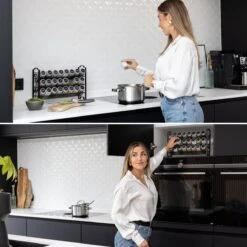 Deleca Kruidenrek Organizer Met 24 Kruidenpotjes - Vierkant - Strooideksel & Labels - Ophangbaar Of Staand - Industrieel / Zwart -Thuisopslag 1200x1200 373