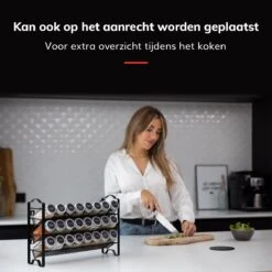 Deleca Kruidenrek Organizer Met 24 Kruidenpotjes - Vierkant - Strooideksel & Labels - Ophangbaar Of Staand - Industrieel / Zwart -Thuisopslag 1200x1200 378