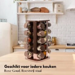 Pazzo Goods - Kruidenrek Staand - Kruidenrek Met Potjes - Rose Goud - RVS - Kruidenrek Draaibaar - 20 Kruidenpotjes - Inclusief Stickers & Stift - Kruiden Carrousel -Thuisopslag 1200x1200 392