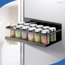 Dieux® - Magnetisch Kruidenrek - Ophangbaar Opbergrek - Keukenrek - Complete Set - Aanrecht Organiser - Badkamerrek - Wandrek - Staal - Zwart - Pasen -Thuisopslag 1200x1200 394