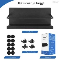 Dieux® - Magnetisch Kruidenrek - Ophangbaar Opbergrek - Keukenrek - Complete Set - Aanrecht Organiser - Badkamerrek - Wandrek - Staal - Zwart - Pasen -Thuisopslag 1200x1200 395