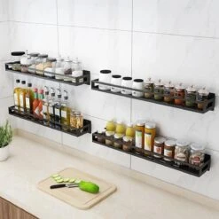 Merkloos Kruidenrek / Opbergrek - RVS - Perforatievrij Aan De Muur Gemonteerd - 50x13x6 Cm - Zwart -Thuisopslag 1200x1200 407