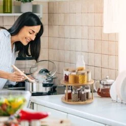 Merkloos Decopatent® Kruidenrek / Fruitschaal Bamboe - Rond - Kruiden Carrousel - Draaibaar - Staand Bamboe Specerijenrek Draaiplateau - Fruitrek -Thuisopslag 1200x1200 414