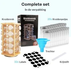 LuZana® Draaibaar Kruidenrek Staand Met Potjes - Bamboe- 20 Kruidenpotjes Met Strooideksel – Incl. Labels, Krijtstift En Trechter -Thuisopslag 1200x1200 444