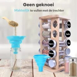 LuZana® Draaibaar Kruidenrek Staand Met Potjes - Bamboe- 20 Kruidenpotjes Met Strooideksel – Incl. Labels, Krijtstift En Trechter -Thuisopslag 1200x1200 446