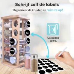 LuZana® Draaibaar Kruidenrek Staand Met Potjes - Bamboe- 20 Kruidenpotjes Met Strooideksel – Incl. Labels, Krijtstift En Trechter -Thuisopslag 1200x1200 447