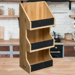 Merkloos Decopatent® 3 Laags Keuken Opbergrek - Staand Rek 3 Etages - Keukenrek - Bamboe Hout - Etagere Rek - Kruidenrek - Keuken Organizer -Thuisopslag 1200x1200 45