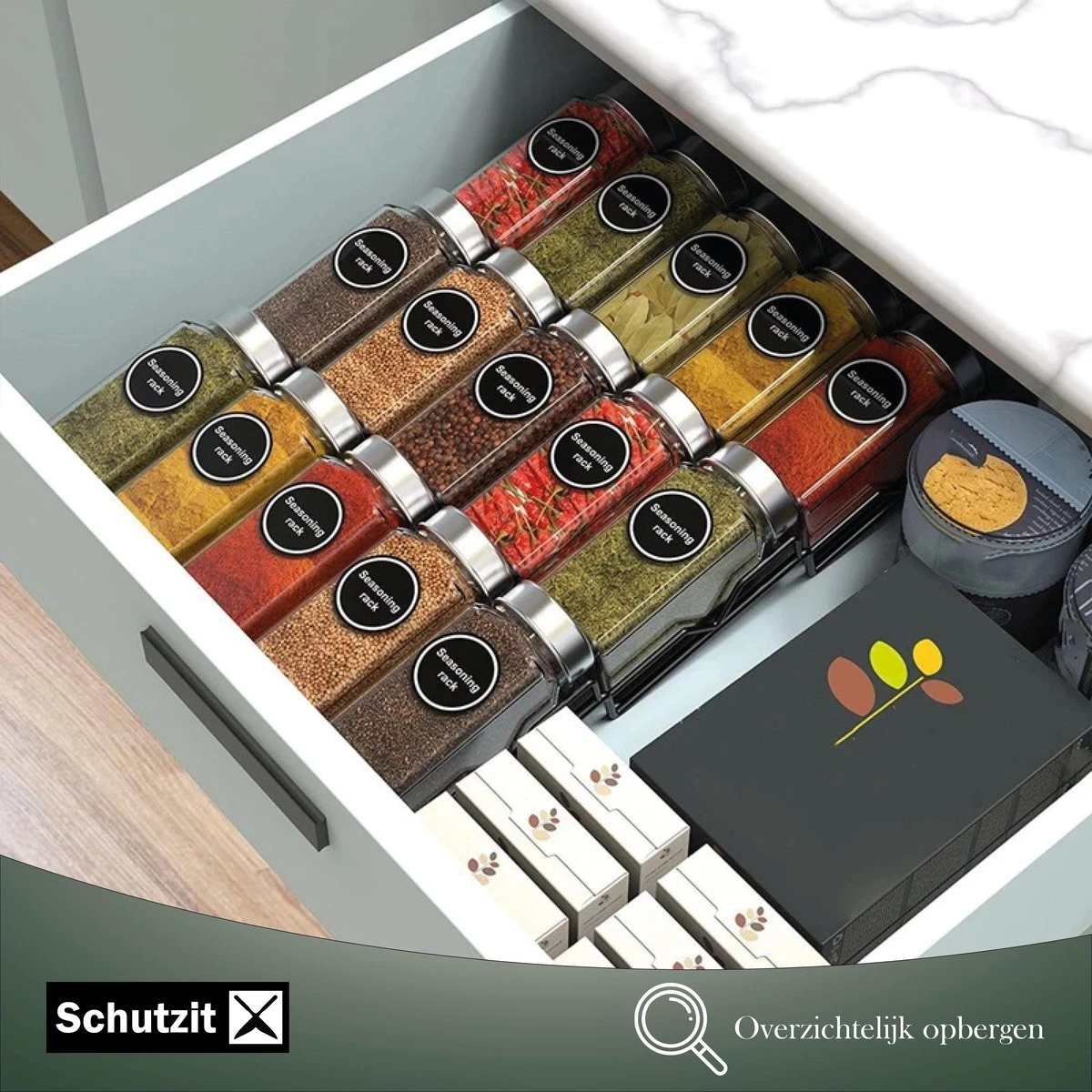 Schutzit - Kruidenrek Lade - Metaal - Zwart - 3 Lagen - Kruiden Organizer Liggend Ladeinzet 5 Schutzit - Kruidenrek Lade - Metaal - Zwart - 3 Lagen - Kruiden Organizer Liggend Ladeinzet - Afbeelding 3