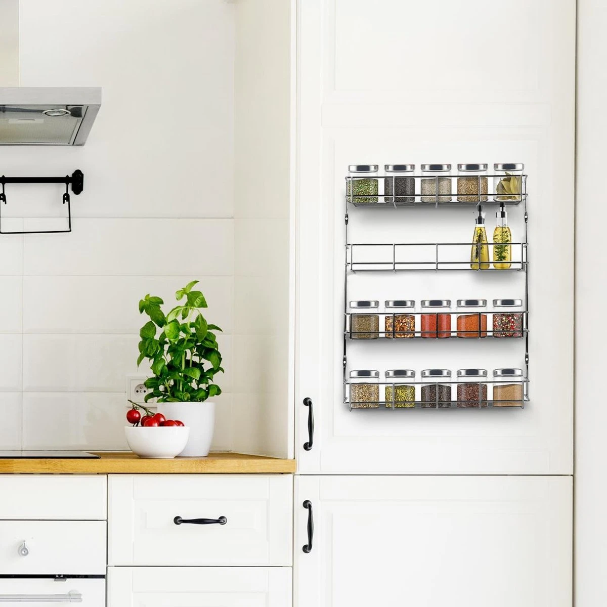 KitchenBrothers Ophangbaar Kruidenrek Voor 32 Kruidenpotjes - Spice Rack – Keuken Rek - Kruiden Organizer - Specerijen Opbergen - 4 Laags - 40 X 6.3 X 50 Cm - RVS 4 KitchenBrothers Ophangbaar Kruidenrek Voor 32 Kruidenpotjes - Spice Rack – Keuken Rek - Kruiden Organizer - Specerijen Opbergen - 4 Laags - 40 X 6.3 X 50 Cm - RVS - Afbeelding 2