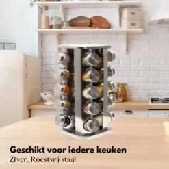 Pazzo Goods - Kruidenrek Staand - Kruidenrek Met Potjes - Zilver - RVS - Kruidenrek Draaibaar - 20 Kruidenpotjes - Inclusief Stickers & Stift - Kruiden Carrousel -Thuisopslag 1200x1200 48