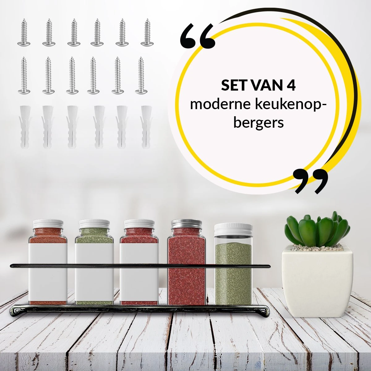 YORGS Kruidenrek Ophangbaar - Kruidenrekje Voor Potjes - Kruidenrekken Hangend 4 Stuks - Zwart - Inc Ophangmateriaal 5 YORGS Kruidenrek Ophangbaar - Kruidenrekje Voor Potjes - Kruidenrekken Hangend 4 Stuks - Zwart - Inc Ophangmateriaal - Afbeelding 3