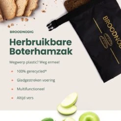 BROODNODIG® - Herbruikbare Boterhamzak - Van 100% Gerecyclede PET-flessen - Ideaal Als Diepvrieszakjes - Lunchzak - Herbruikbaar Boterhamzakje - Foodwrap - Lunchbox - 30x20cm - Zwart -Thuisopslag 1200x1200 527