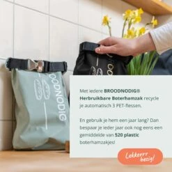 BROODNODIG® - Herbruikbare Boterhamzak - Van 100% Gerecyclede PET-flessen - Ideaal Als Diepvrieszakjes - Lunchzak - Herbruikbaar Boterhamzakje - Foodwrap - Lunchbox - 30x20cm - Zwart -Thuisopslag 1200x1200 529
