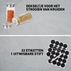 Merkloos Draaibaar Kruidenrek Met 20 Kruidenpotjes - Kruidenrek Staand - Aanrecht Organiser - Glazen Potjes Met Deksel - Inclusief 32 Etiketten En 1 Uitwisbare Stift - Ronde Afwerking - Zwart -Thuisopslag 1200x1200 54