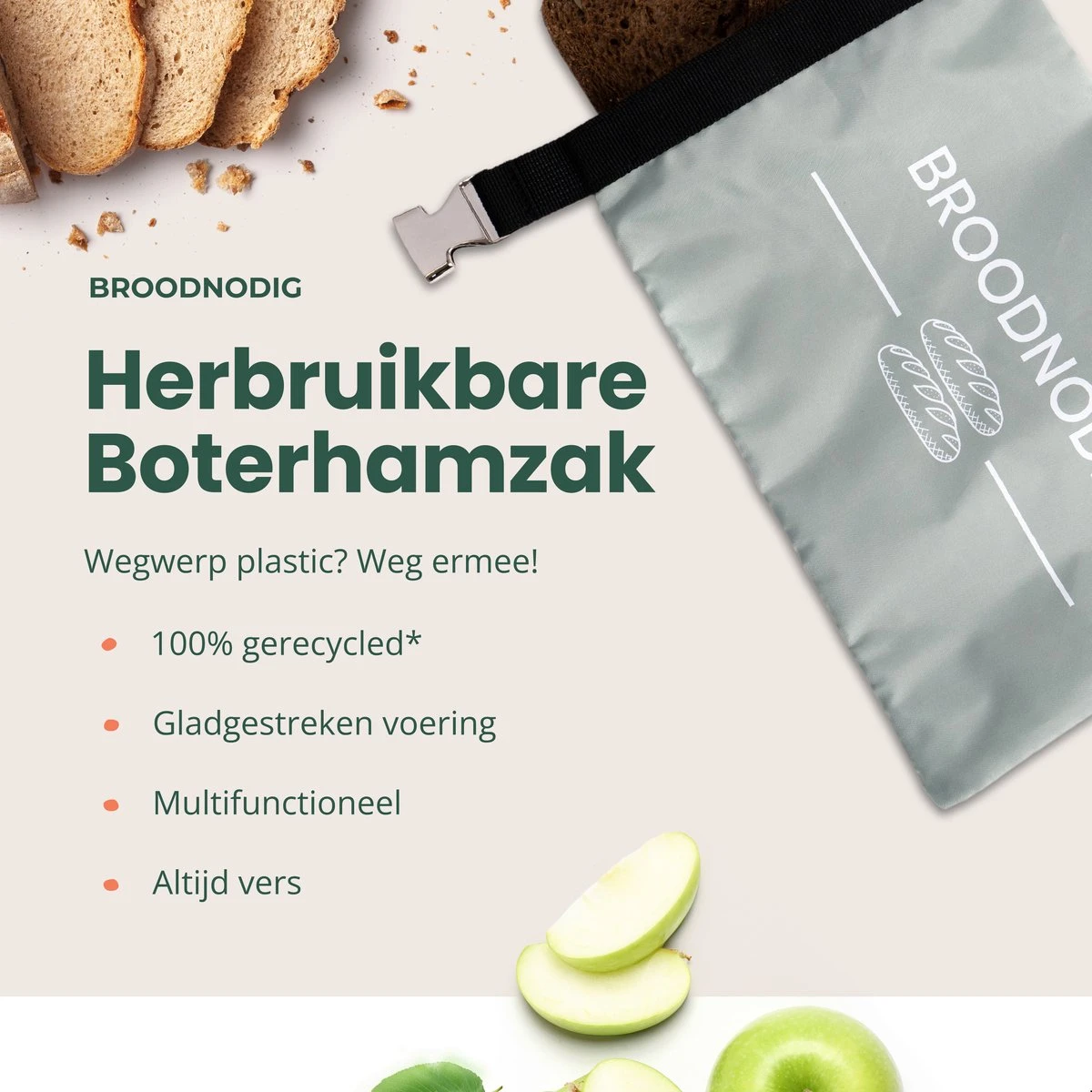 BROODNODIG® - Herbruikbare Boterhamzak - Van 100% Gerecyclede PET-flessen - Ideaal Als Diepvrieszakjes - Lunchzak - Herbruikbaar Boterhamzakje - Foodwrap - Lunchbox - 30x20cm - Pastel Groen 5 BROODNODIG® - Herbruikbare Boterhamzak - Van 100% Gerecyclede PET-flessen - Ideaal Als Diepvrieszakjes - Lunchzak - Herbruikbaar Boterhamzakje - Foodwrap - Lunchbox - 30x20cm - Pastel Groen - Afbeelding 3