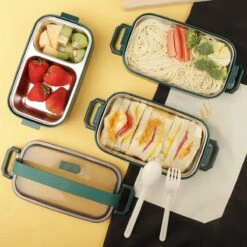 Lunchbox, Bento Box Voor Volwassenen Kinderen, Kinderlunchbox Met Compartimenten, 3-laags Lekvrije Bento-lunchbox Met Vork, Lepel, Geschikt Voor Lunchbox Voor Werk, Kantoor, School (2,25L Groen) -Thuisopslag 1200x1200 57