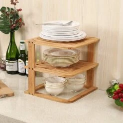 Bordenrek - Bordenhouder - Keukenkast Organizer Rek - 3 Laags - Duurzaam Hout