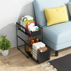 BROËL Organizer – Ladekast - Opbergrek - Aanrecht Organiser – Keuken Organizers - Ladeblok - Kast Organizer - Organizer Lade - Zwart - Ladesysteem - Gootsteen Organizer - Gootsteenkast Organizer - Keukenrek - Tweelaags – Metaal – Antislip -Thuisopslag 1200x1200 601