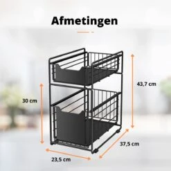 BROËL Organizer – Ladekast - Opbergrek - Aanrecht Organiser – Keuken Organizers - Ladeblok - Kast Organizer - Organizer Lade - Zwart - Ladesysteem - Gootsteen Organizer - Gootsteenkast Organizer - Keukenrek - Tweelaags – Metaal – Antislip -Thuisopslag 1200x1200 603