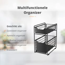 BROËL Organizer – Ladekast - Opbergrek - Aanrecht Organiser – Keuken Organizers - Ladeblok - Kast Organizer - Organizer Lade - Zwart - Ladesysteem - Gootsteen Organizer - Gootsteenkast Organizer - Keukenrek - Tweelaags – Metaal – Antislip -Thuisopslag 1200x1200 604