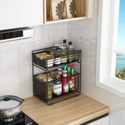 BROËL Organizer – Ladekast - Opbergrek - Aanrecht Organiser – Keuken Organizers - Ladeblok - Kast Organizer - Organizer Lade - Zwart - Ladesysteem - Gootsteen Organizer - Gootsteenkast Organizer - Keukenrek - Tweelaags – Metaal – Antislip -Thuisopslag 1200x1200 605