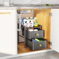 AlShiha® Organizer - Ladekast - (Twee Laags ) - Zwart - Gootsteenkast Organizer - Aanrecht Organiser - Opbergrek - Keukenkast Organizer - Badkamer Organizer