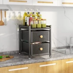 AlShiha® Organizer - Ladekast - (Twee Laags ) - Zwart - Gootsteenkast Organizer - Aanrecht Organiser - Opbergrek - Keukenkast Organizer - Badkamer Organizer -Thuisopslag 1200x1200 612