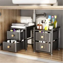 AlShiha® Organizer - Ladekast - (Twee Laags ) - Zwart - Gootsteenkast Organizer - Aanrecht Organiser - Opbergrek - Keukenkast Organizer - Badkamer Organizer -Thuisopslag 1200x1200 613