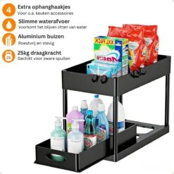 Posity Organizer - Gootsteenkast Organizer - Keukenkast Organizer - Keuken Organizer - Uitschuifbaar - Lade Organizer - Aanrecht Organizer - Kast Organizer - Badkamer Organizer - Zwart -Thuisopslag 1200x1200 649