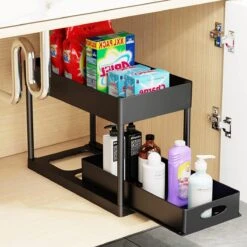 Posity Organizer - Gootsteenkast Organizer - Keukenkast Organizer - Keuken Organizer - Uitschuifbaar - Lade Organizer - Aanrecht Organizer - Kast Organizer - Badkamer Organizer - Zwart -Thuisopslag 1200x1200 650