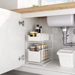 GEON - Gootsteenkast Organizer - Keukenkast Organizer - Gootsteenrek - Badkamer Organizer - Wit/Zwart -Thuisopslag 1200x1200 680