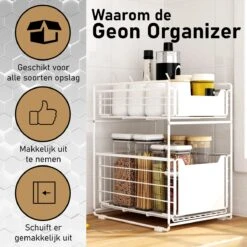 GEON - Gootsteenkast Organizer - Keukenkast Organizer - Gootsteenrek - Badkamer Organizer - Wit/Zwart -Thuisopslag 1200x1200 684